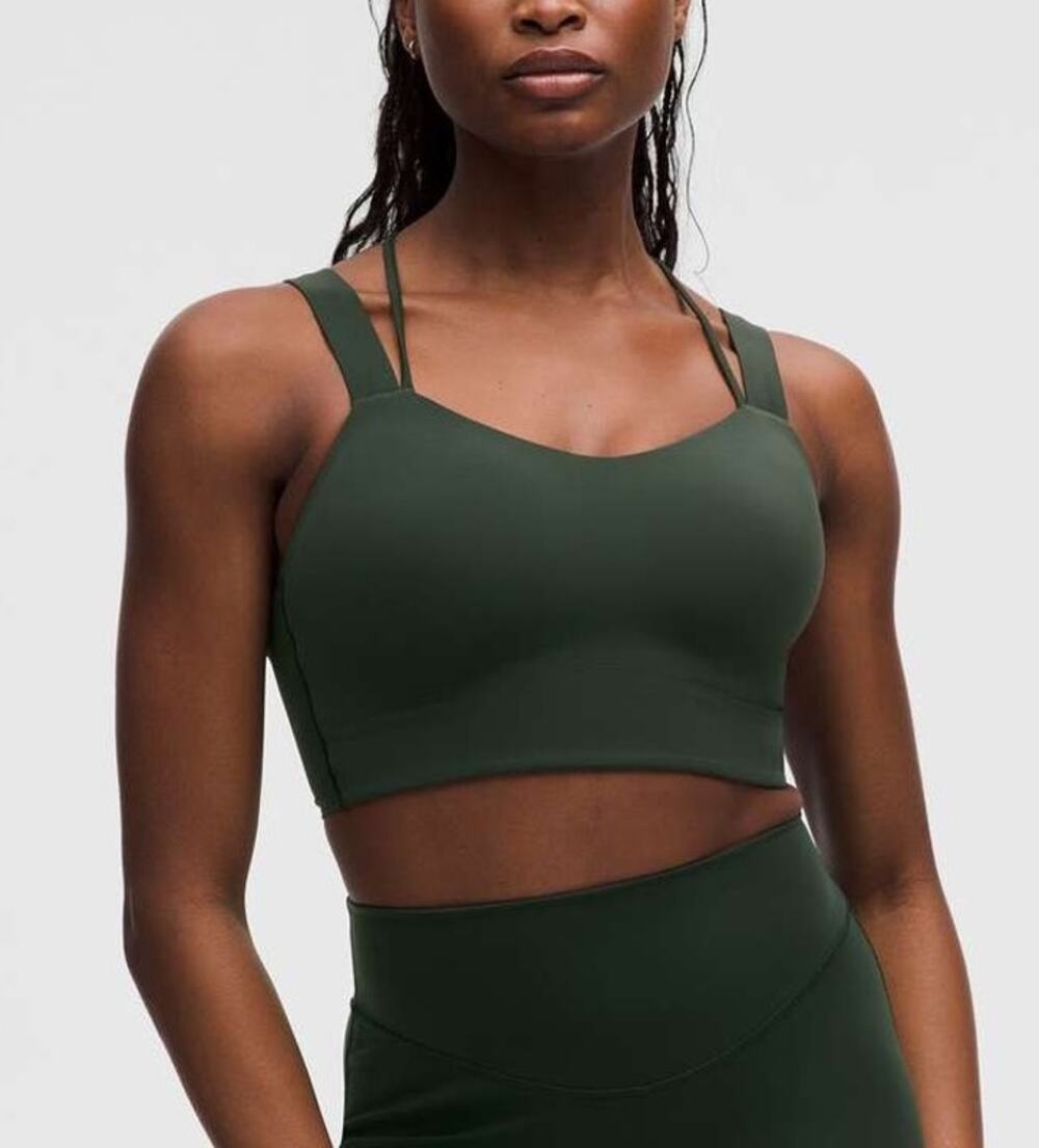 Lululemon Like a Cloud Longline Bra D/DD Cup Size 14 Dark Green Strappy Gym